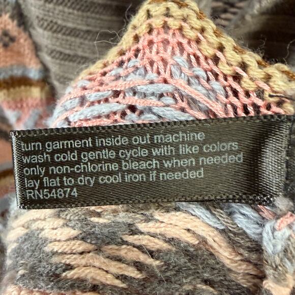 The Limited Sweater Vest Womens S Tan Pink Fair Isle Open Front Belted Cardigan - Picture 11 of 12